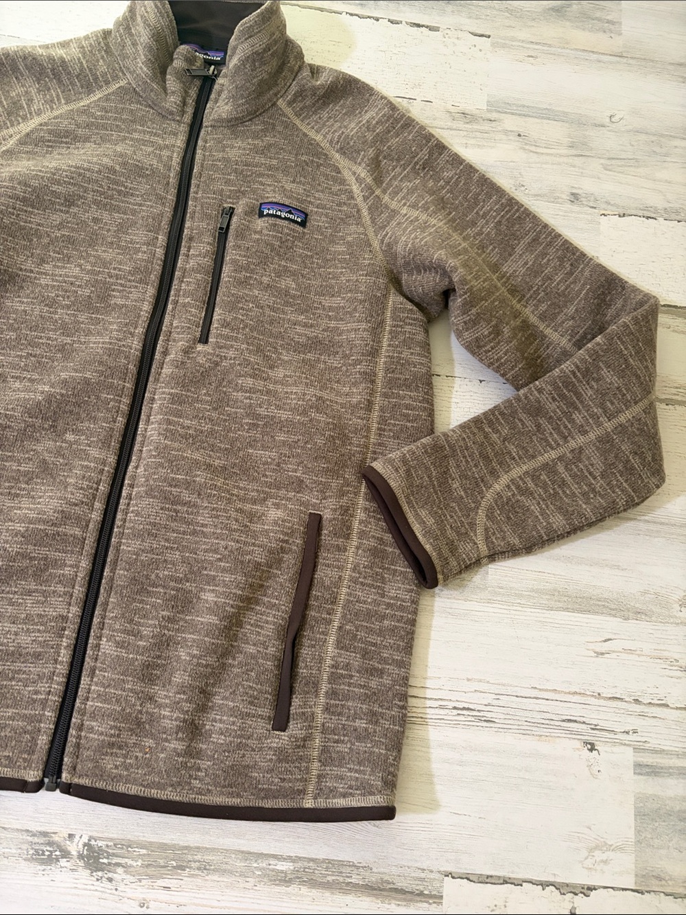 Patagonia Heathered Brown Full-Zip Fleece Jacket Size Medium - Picture 4 of 9